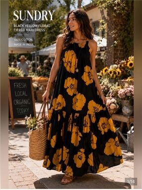 Sundry black and bold yellow floral sundress